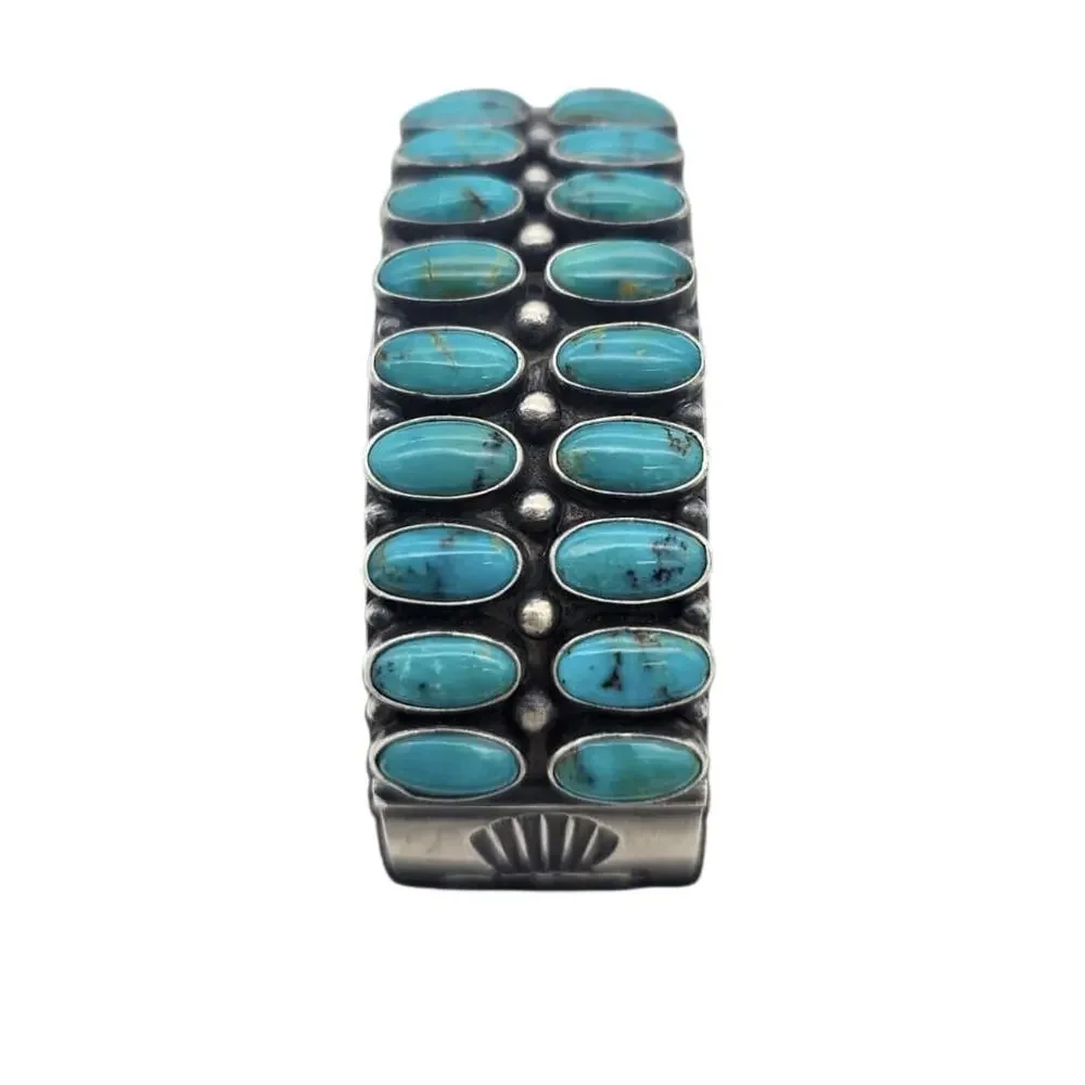 Kirk Smith Navajo Double Row Sterling Silver & Turquoise Cuff Bracelet Rare 118g